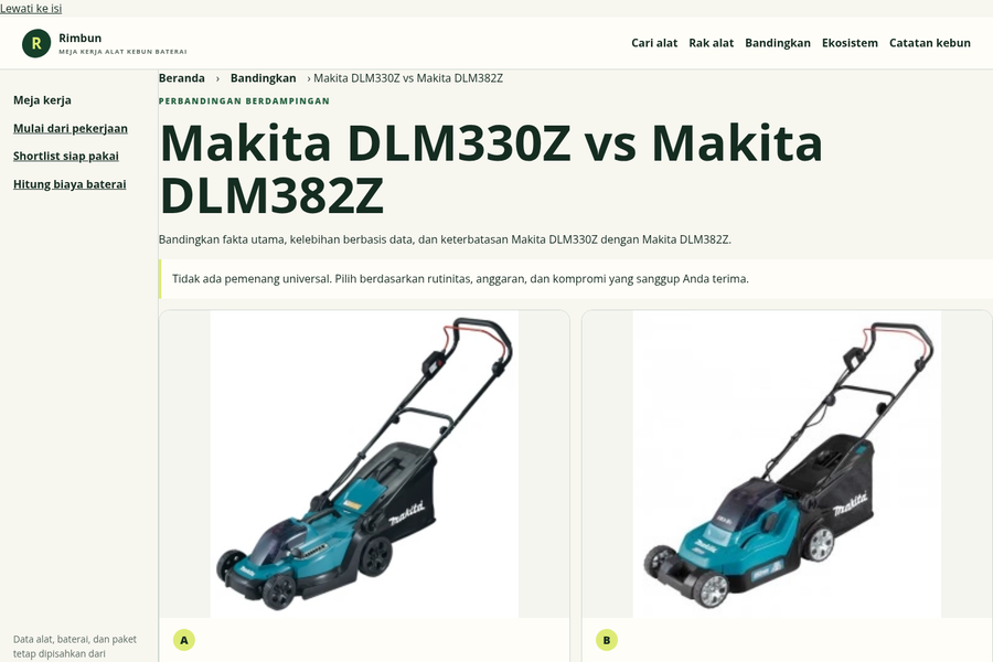 Gambar website Rimbun: Perbandingan alat
