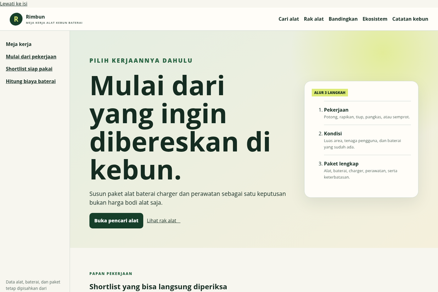 Gambar website Rimbun: Pencari alat