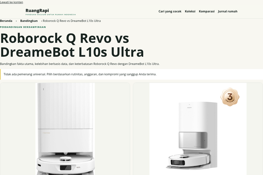 Gambar website RuangRapi: Perbandingan produk